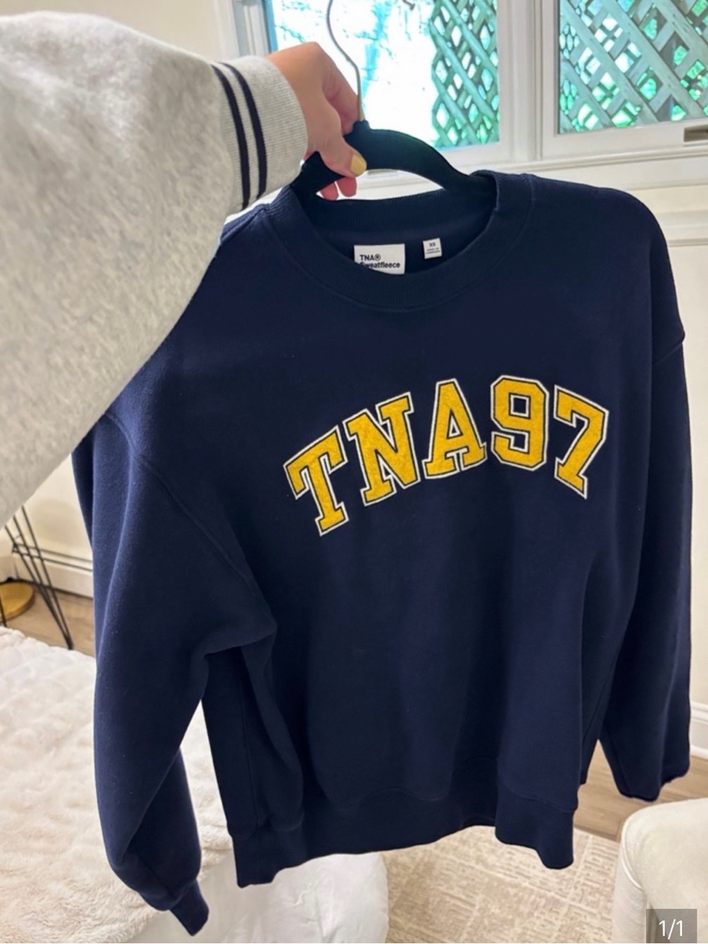 TNA Navy Crewneck Sweatshirt with Yellow TN A97 Applique